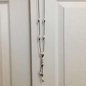 Long pearl and leather necklace!